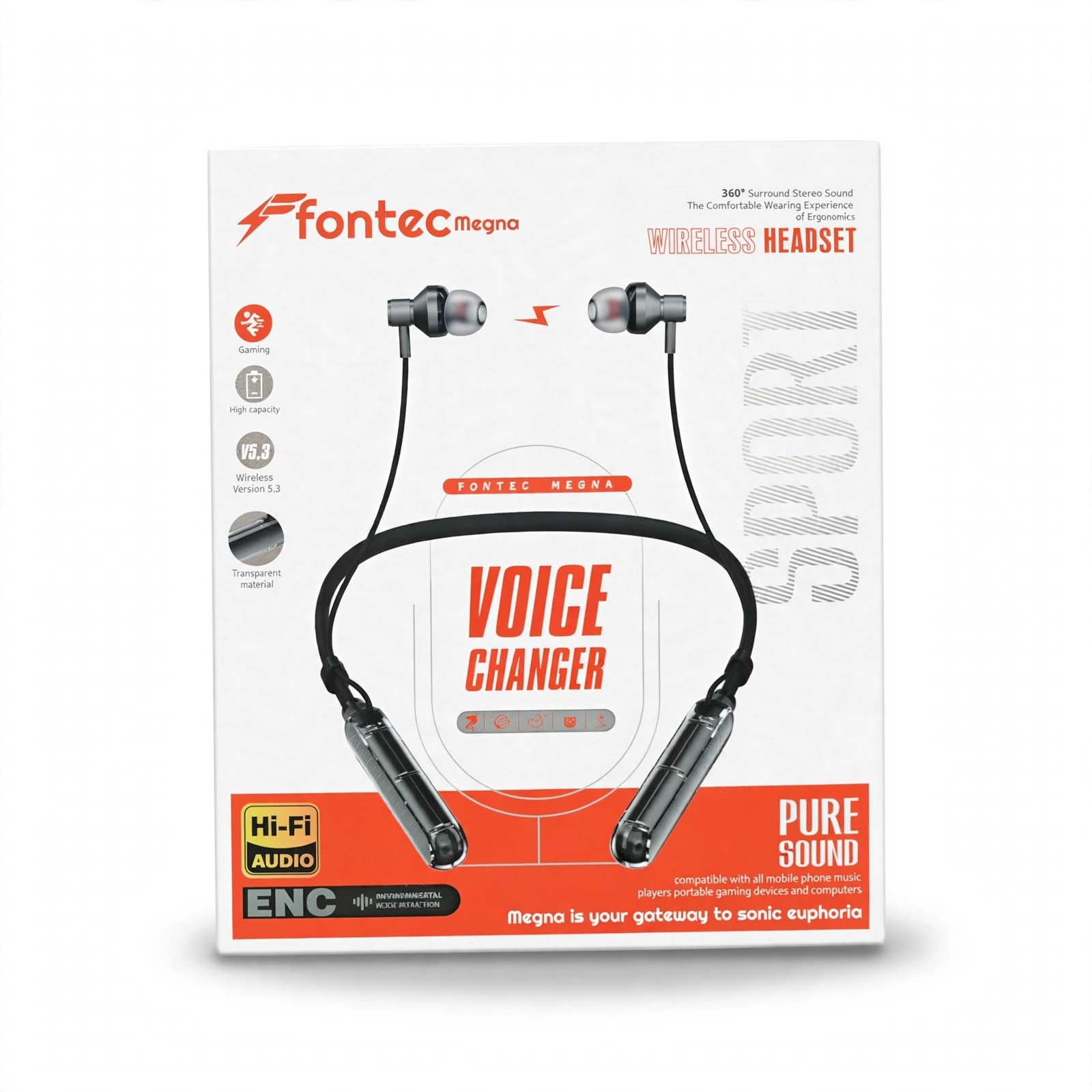 Fontec Megna Wireless Neckband Headset – Bluetooth V5.3, Voice Changer, Hi-Fi Audio with ENC