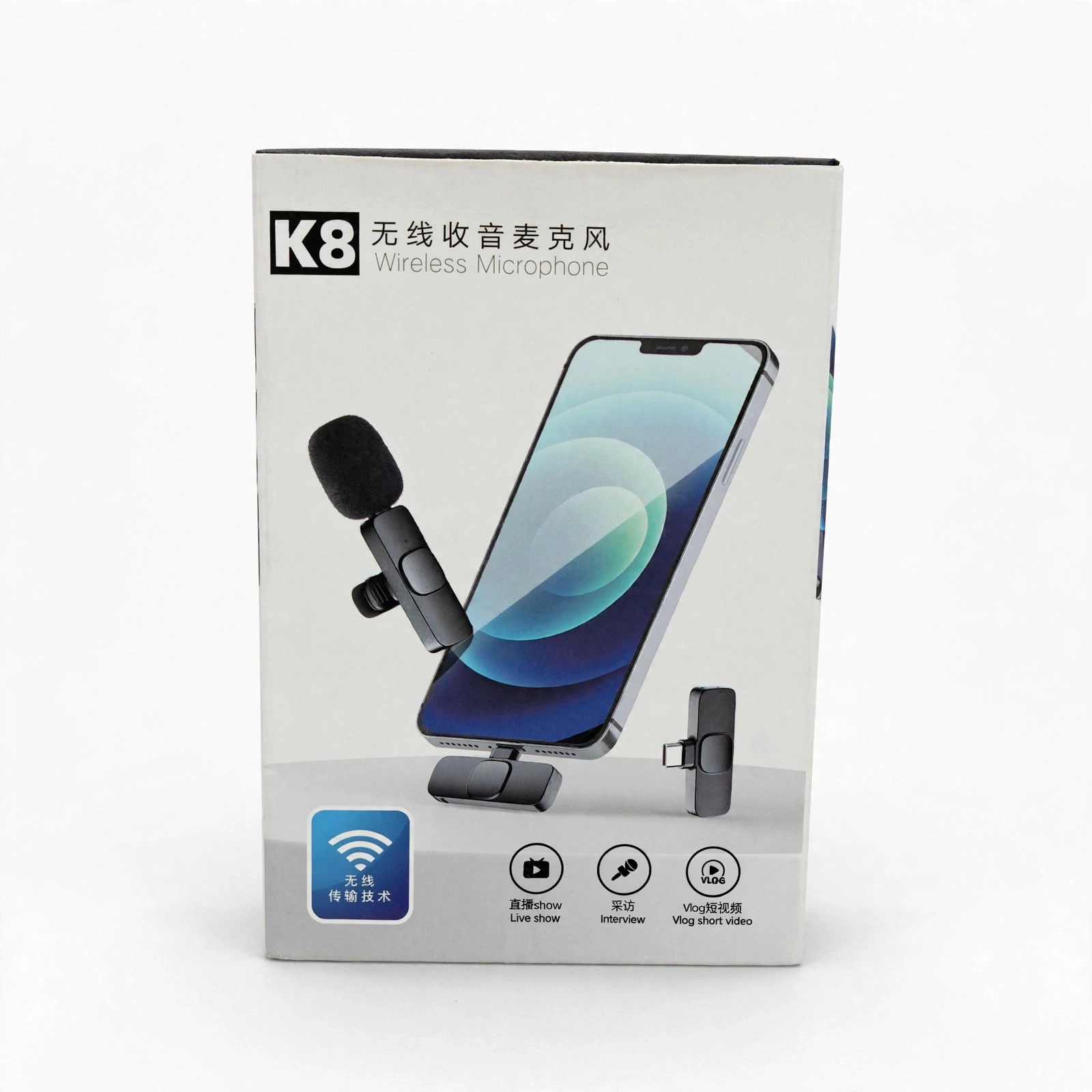 K8 Wireless Microphone – Lavalier Mic for Vlogging, Live Streaming & Interviews
