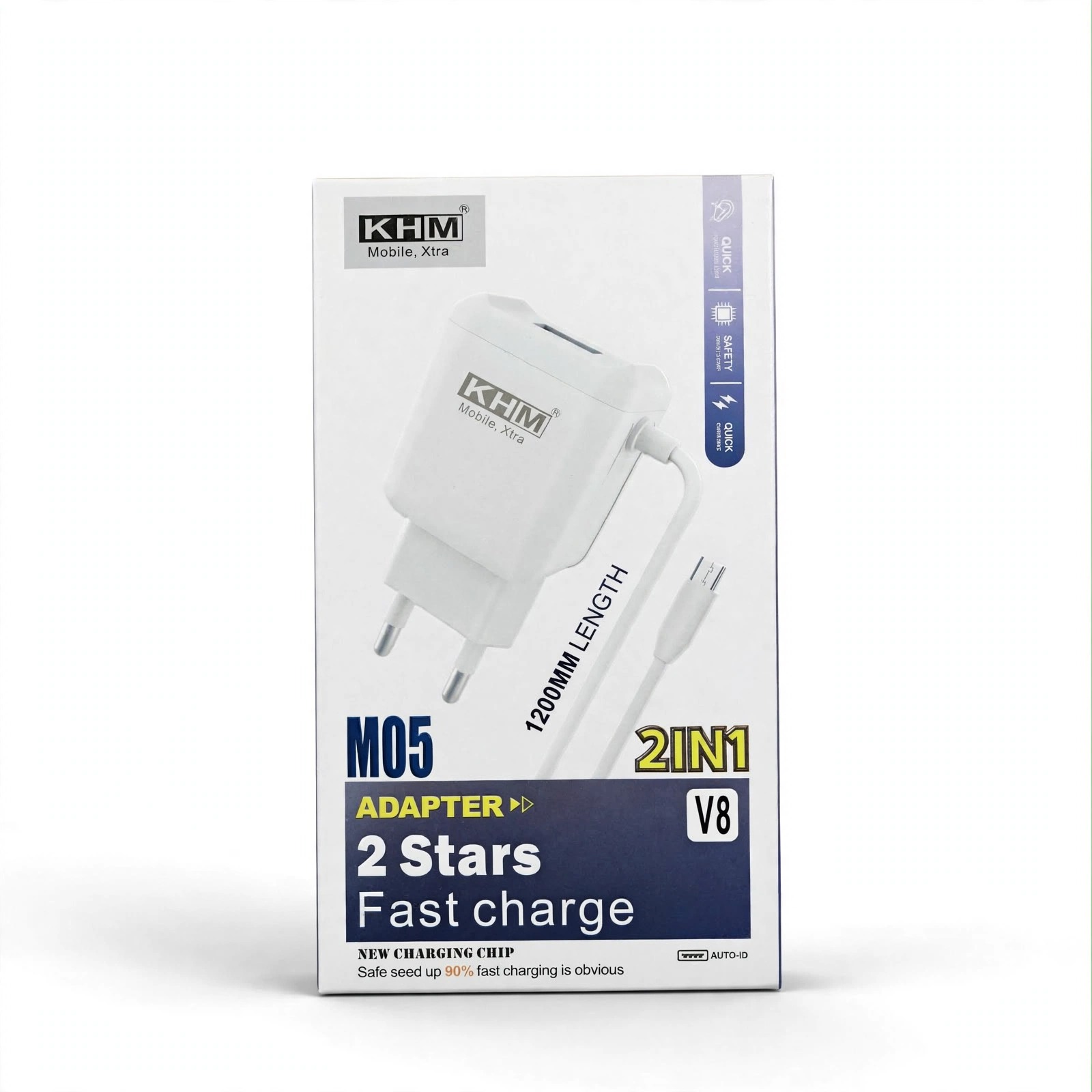 KHM M05 Adapter – 2 Stars Fast Charge, 2-in-1 V8 with 1200MM Cable