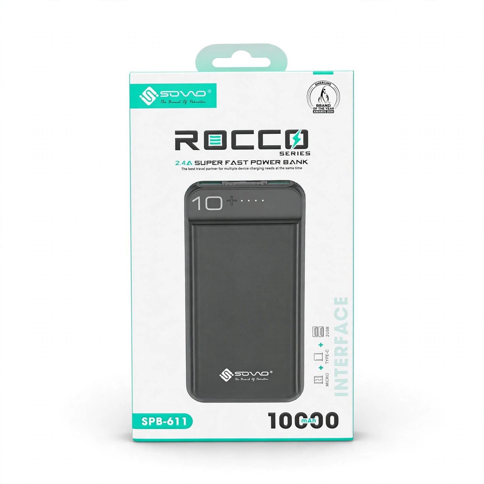 Sovo Rocco SPB-611 10000mAh Power Bank – 2.4A Super Fast Charging